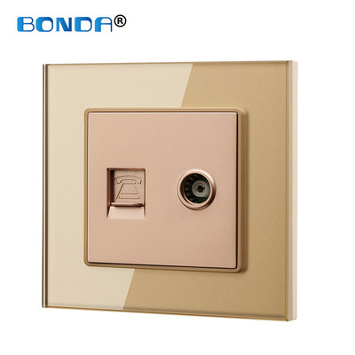 Internets Tel Outlet Siena Mājas ligzda RJ45/RJ11/TV Eu Standarta rūdīta stikla panelis Vājas strāvas signāla savienojums Bērnu aizsarglīdzeklis