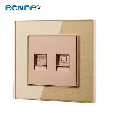 Internets Tel Outlet Siena Mājas ligzda RJ45/RJ11/TV Eu Standarta rūdīta stikla panelis Vājas strāvas signāla savienojums Bērnu aizsarglīdzeklis