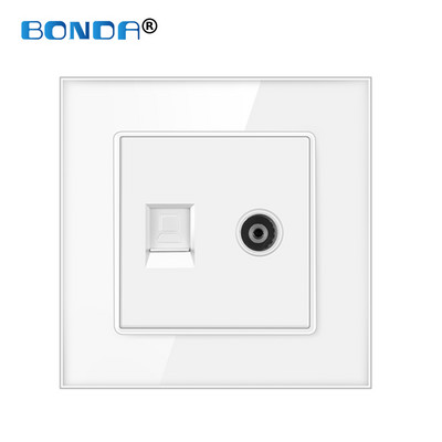 Internets Tel Outlet Siena Mājas ligzda RJ45/RJ11/TV Eu Standarta rūdīta stikla panelis Vājas strāvas signāla savienojums Bērnu aizsarglīdzeklis