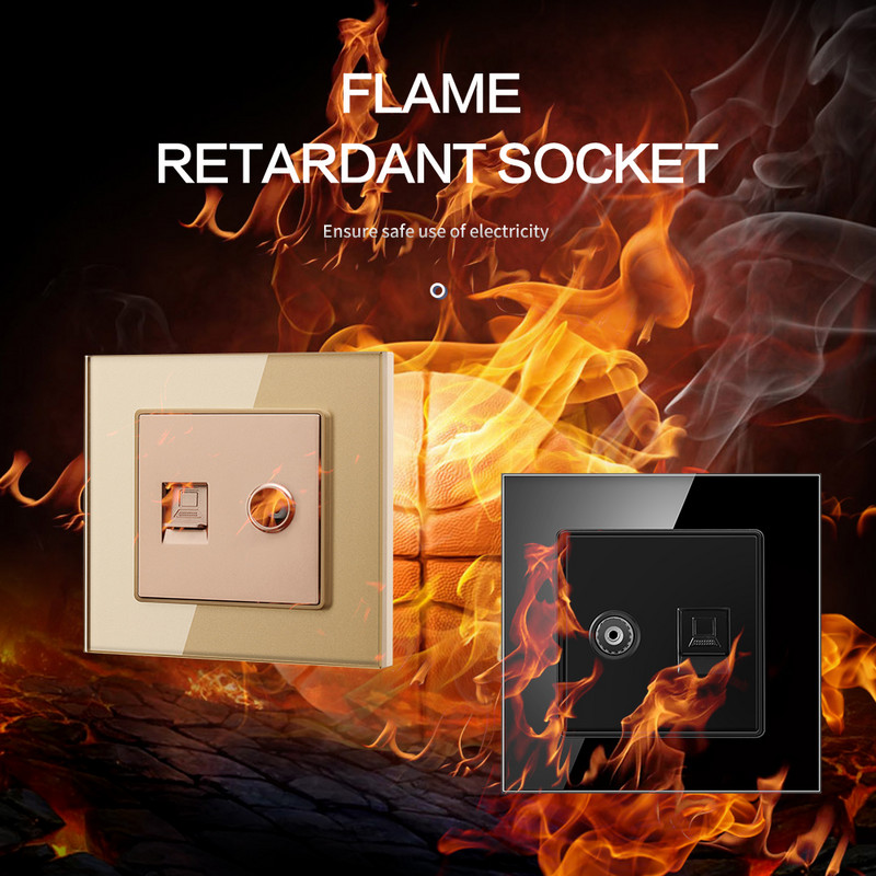 Internets Tel Outlet Siena Mājas ligzda RJ45/RJ11/TV Eu Standarta rūdīta stikla panelis Vājas strāvas signāla savienojums Bērnu aizsarglīdzeklis