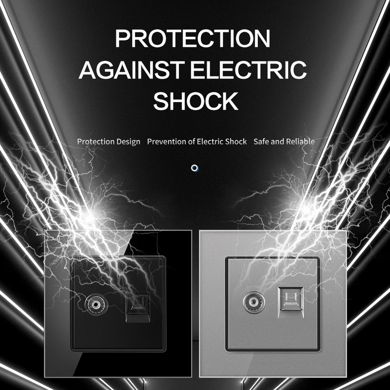 Internets Tel Outlet Siena Mājas ligzda RJ45/RJ11/TV Eu Standarta rūdīta stikla panelis Vājas strāvas signāla savienojums Bērnu aizsarglīdzeklis