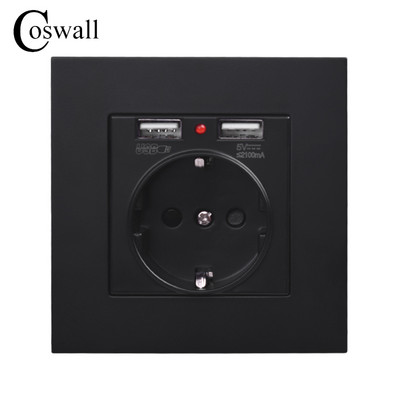 Zásuvka COSWALL s uzemnenými detskými ochrannými dvierkami, zásuvka EÚ Rusko Španielsko s 2,1A duálnym USB nabíjaním, čiernobiely PC panel