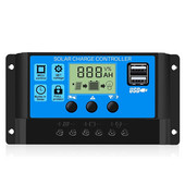Napelemes vezérlő 12V/24V 30A 20A 10A napelem szabályozó PWM akkumulátor töltő LCD kijelző Dual USB 5V kimenet