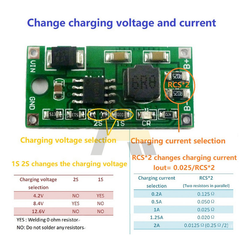 0,5A/1A/2A viacčlánkový synchrónny nabíjací modul pre Li-Ion batérie DC 5-23V až 4,2V 8,4V 12V pre dosku lítiových batérií 18650 3,7V 7,4V