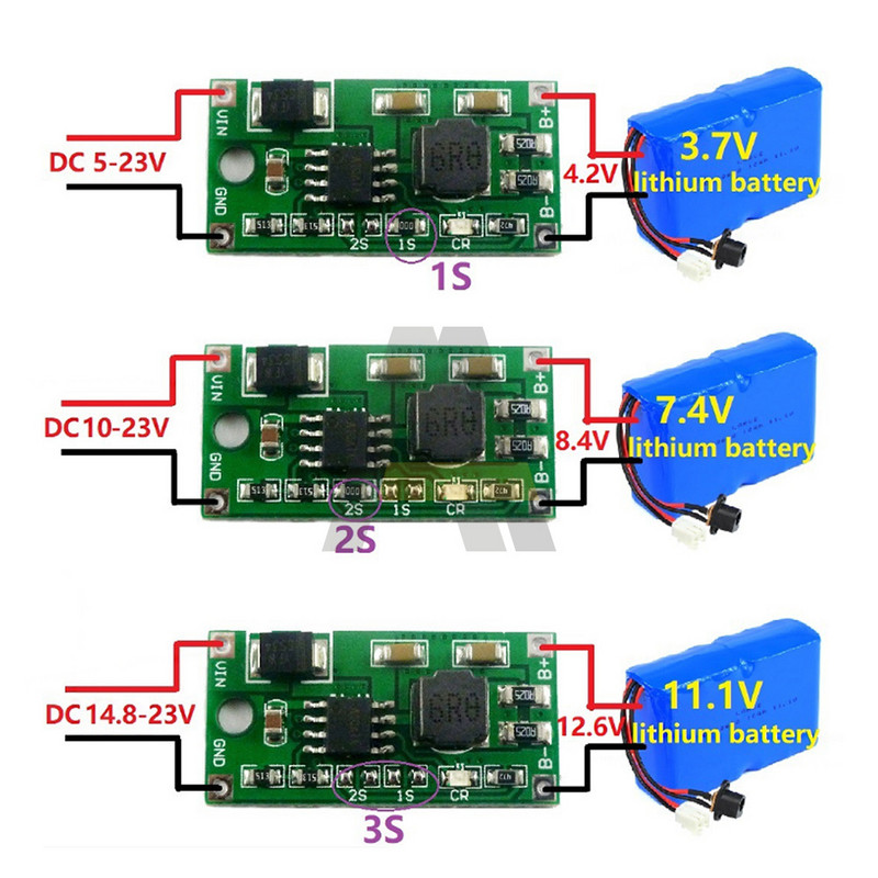 0,5A/1A/2A viacčlánkový synchrónny nabíjací modul pre Li-Ion batérie DC 5-23V až 4,2V 8,4V 12V pre dosku lítiových batérií 18650 3,7V 7,4V
