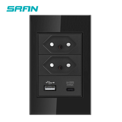 Priză SRAN tip C USB BR Port de încărcare rapidă 20W, panou din sticlă securizată 118*72mm, priză standard Brazilia 10A 20A