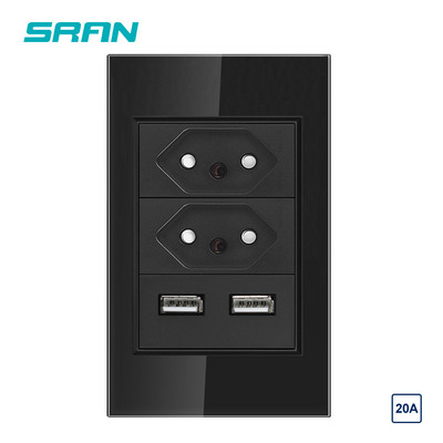 Priză SRAN tip C USB BR Port de încărcare rapidă 20W, panou din sticlă securizată 118*72mm, priză standard Brazilia 10A 20A