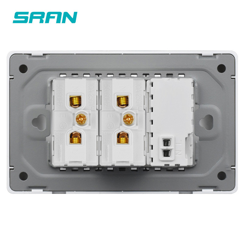Priză SRAN tip C USB BR Port de încărcare rapidă 20W, panou din sticlă securizată 118*72mm, priză standard Brazilia 10A 20A