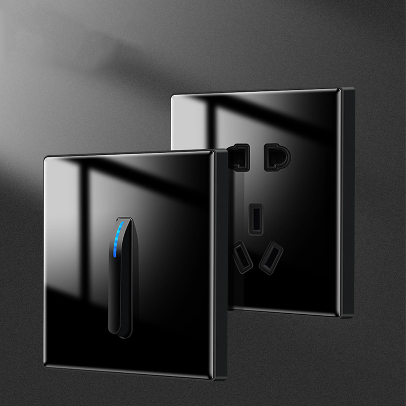 Avoir πρίζα τοίχου Μαύρο γυάλινο πάνελ Τυπική δορυφορική τηλεόραση Δίκτυο RJ45 Πρίζα τηλεφώνου Internet Πρίζα Πρίζα 110V 250V