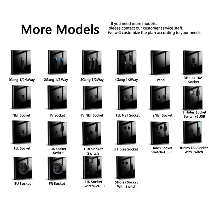 Avoir πρίζα τοίχου Μαύρο γυάλινο πάνελ Τυπική δορυφορική τηλεόραση Δίκτυο RJ45 Πρίζα τηλεφώνου Internet Πρίζα Πρίζα 110V 250V