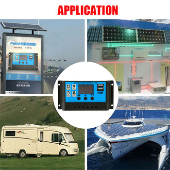 10A/20A/30A/40A/50A/60A Ελεγκτής ηλιακής φόρτισης 12V/24V PWM LED Ψηφιακή οθόνη Auto Identification Dual USB Solar Cell panel