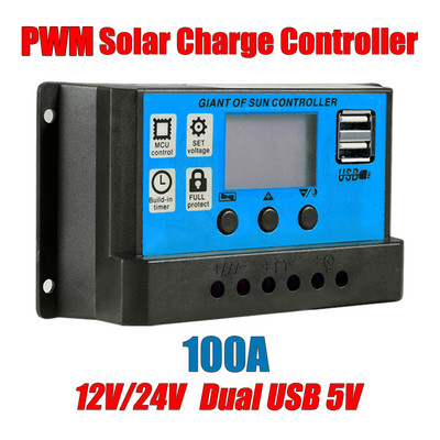 10A/20A/30A/40A/50A/60A Saules uzlādes kontrolieris 12V/24V PWM LED digitālais displejs Automātiskā identifikācija Dual USB saules bateriju panelis