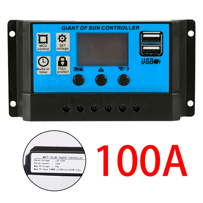 10A/20A/30A/40A/50A/60A päikesepatarei laadimise kontroller 12V/24V PWM LED digitaalne ekraan Automaatne identifitseerimine kahe USB-ga päikesepatarei paneel