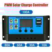 10A/20A/30A/40A/50A/60A napelemes töltésvezérlő 12V/24V PWM LED digitális kijelző automatikus azonosítás, kettős USB napelem panel