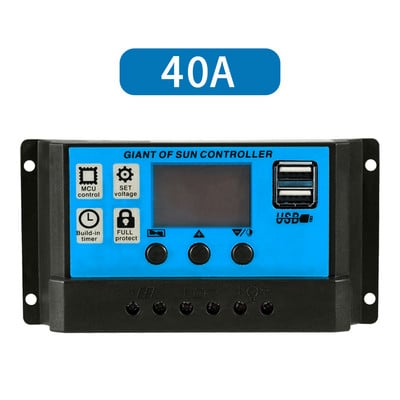 10A/20A/30A/40A/50A/60A napelemes töltésvezérlő 12V/24V PWM LED digitális kijelző automatikus azonosítás, kettős USB napelem panel