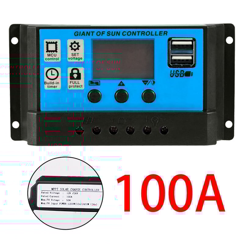 10A/20A/30A/40A/50A/60A napelemes töltésvezérlő 12V/24V PWM LED digitális kijelző automatikus azonosítás, kettős USB napelem panel