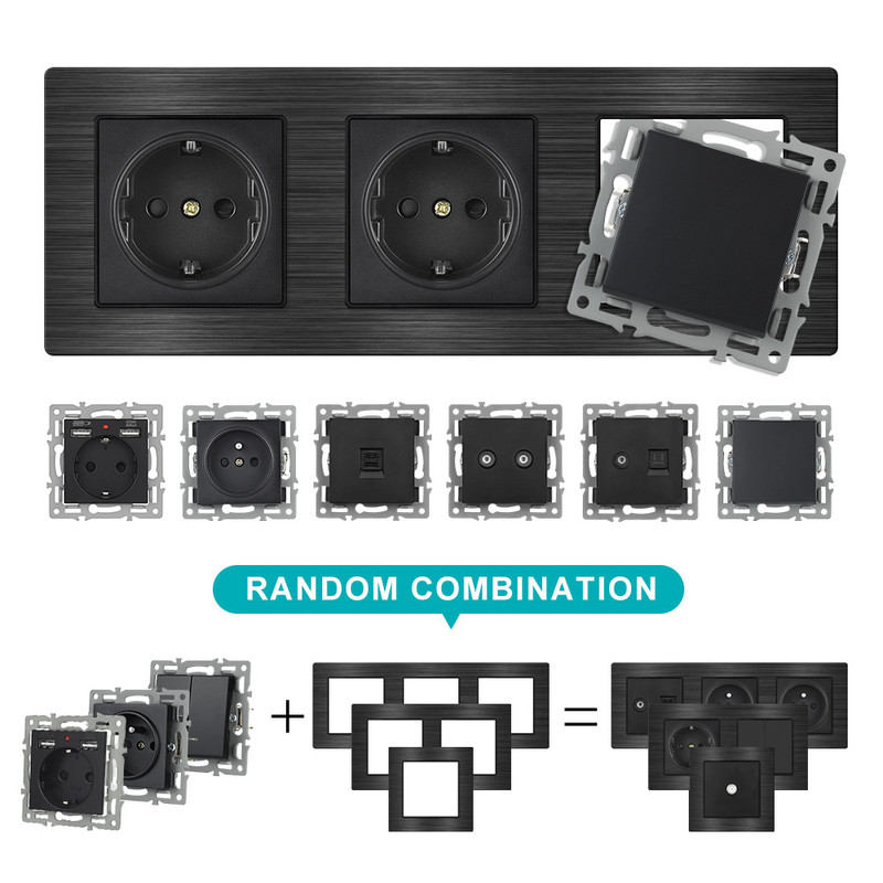 Francia fali konnektor, fekete alumínium ötvözet panel, AC 110~250V 16A dugós európai, F9CZ002 új