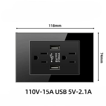 Shawader US Стенен дуплекс Щепсел Електрически контакт 2.1A Двоен USB захранващ адаптер Закалено стъкло Американски Канада Мексико Япония