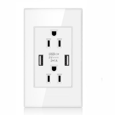 Shawader US nástenná duplexná zásuvka, elektrická zásuvka 2,1 A, duálny USB napájací adaptér, tvrdené sklo, americká, Kanada, Mexiko, Japonsko