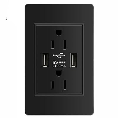 Shawader US nástenná duplexná zásuvka, elektrická zásuvka 2,1 A, duálny USB napájací adaptér, tvrdené sklo, americká, Kanada, Mexiko, Japonsko