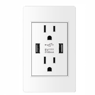 Shawader US nástenná duplexná zásuvka, elektrická zásuvka 2,1 A, duálny USB napájací adaptér, tvrdené sklo, americká, Kanada, Mexiko, Japonsko