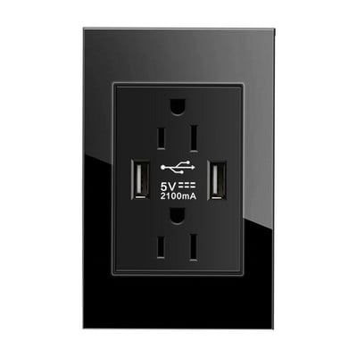 Shawader US nástenná duplexná zásuvka, elektrická zásuvka 2,1 A, duálny USB napájací adaptér, tvrdené sklo, americká, Kanada, Mexiko, Japonsko