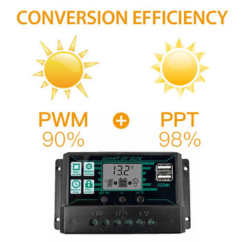 MPPT/PWM соларен контролер за зареждане 12V 24V слънчев панел регулатор на батерията 2 USB порта LCD дисплей 10A 20A 30A 40A 50A 60A 100A