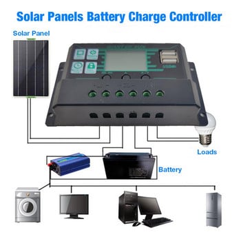 MPPT/PWM Solar Charge Controller 12V 24V Solar Panel Battery Regulator 2 Θύρα USB Οθόνη LCD 10A 20A 30A 40A 50A 60A 100A