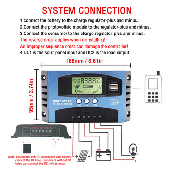 30/40/50/60/100A MPPT Solar Charge Controller Διπλή οθόνη USB LCD 12V 24V Auto Solar Cell Panel Charger Regulator With Load