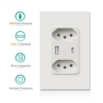 Βραζιλία Υποδοχή USB TYPE-C 4.8A Φορτιστής Brasil Outlet Tomada Brazilian Plug Parede Entradas Carregador Dispositivo Home Office