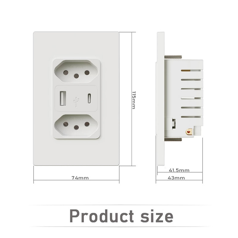Brazil USB TYPE-C zásuvka 4,8A nabíjačka Brasil Outlet Tomada Brazilian Plug Parede Entradas Carregador Dispositivo Home Office