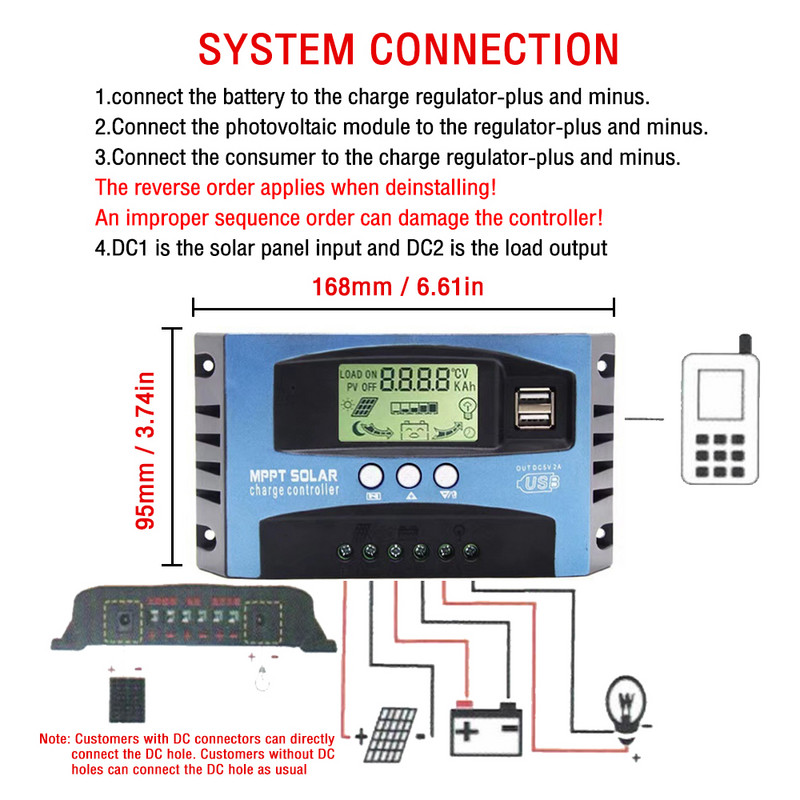 30/40/50/60A MPPT saules uzlādes kontrolieris Dual USB LCD displejs DC 12V 24V automātiskais saules bateriju paneļa lādētāja regulators ar slodzi