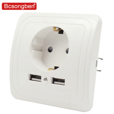 Adaptér na nabíjanie do steny Bcsongben s dvojitým USB portom, nabíjanie 2A, adaptér na nabíjanie do steny, zásuvka EU, čierna, biela, strieborná