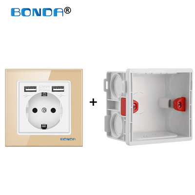 USB aljzat fali Eu dugaszolóaljzatok dupla USB 2100mA edzett kristályüveg panel kimenettel AC100-250V elektromos tápcsatlakozóval