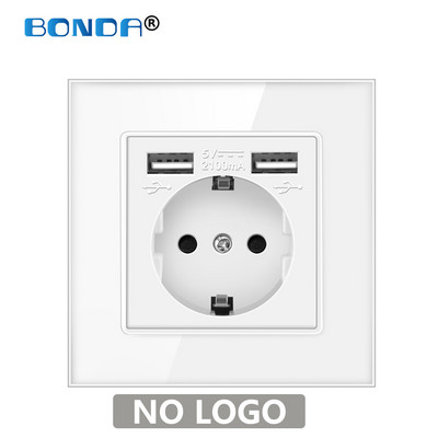 USB aljzat fali Eu dugaszolóaljzatok dupla USB 2100mA edzett kristályüveg panel kimenettel AC100-250V elektromos tápcsatlakozóval