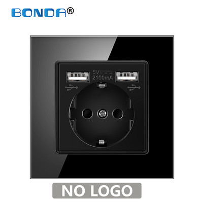 USB aljzat fali Eu dugaszolóaljzatok dupla USB 2100mA edzett kristályüveg panel kimenettel AC100-250V elektromos tápcsatlakozóval