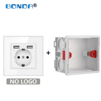 USB aljzat fali Eu dugaszolóaljzatok dupla USB 2100mA edzett kristályüveg panel kimenettel AC100-250V elektromos tápcsatlakozóval