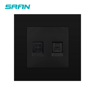 SRAN fali RJ11 és RJ45 aljzat, fehér fekete arany szálszürke égésgátló PC panel 86mm*86mm telefon és internet interfész