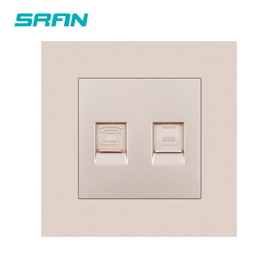 SRAN fali RJ11 és RJ45 aljzat, fehér fekete arany szálszürke égésgátló PC panel 86mm*86mm telefon és internet interfész