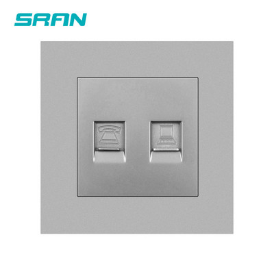 SRAN fali RJ11 és RJ45 aljzat, fehér fekete arany szálszürke égésgátló PC panel 86mm*86mm telefon és internet interfész