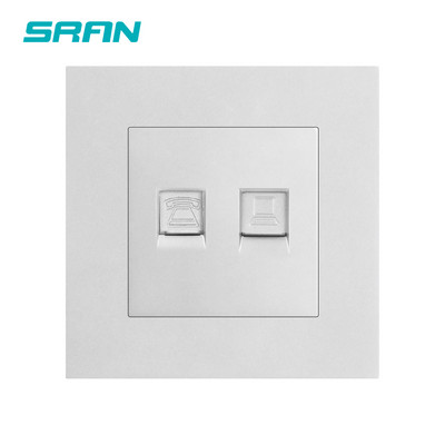 SRAN fali RJ11 és RJ45 aljzat, fehér fekete arany szálszürke égésgátló PC panel 86mm*86mm telefon és internet interfész