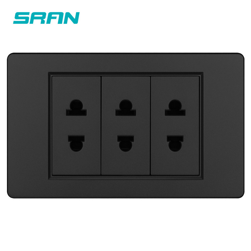 Univerzálna zásuvka SRAN s 2 otvormi, PC, panel z materiálu spomaľujúceho horenie, 118*72 mm, 2/3-cestná, nástenná, 16A, 110V-250V