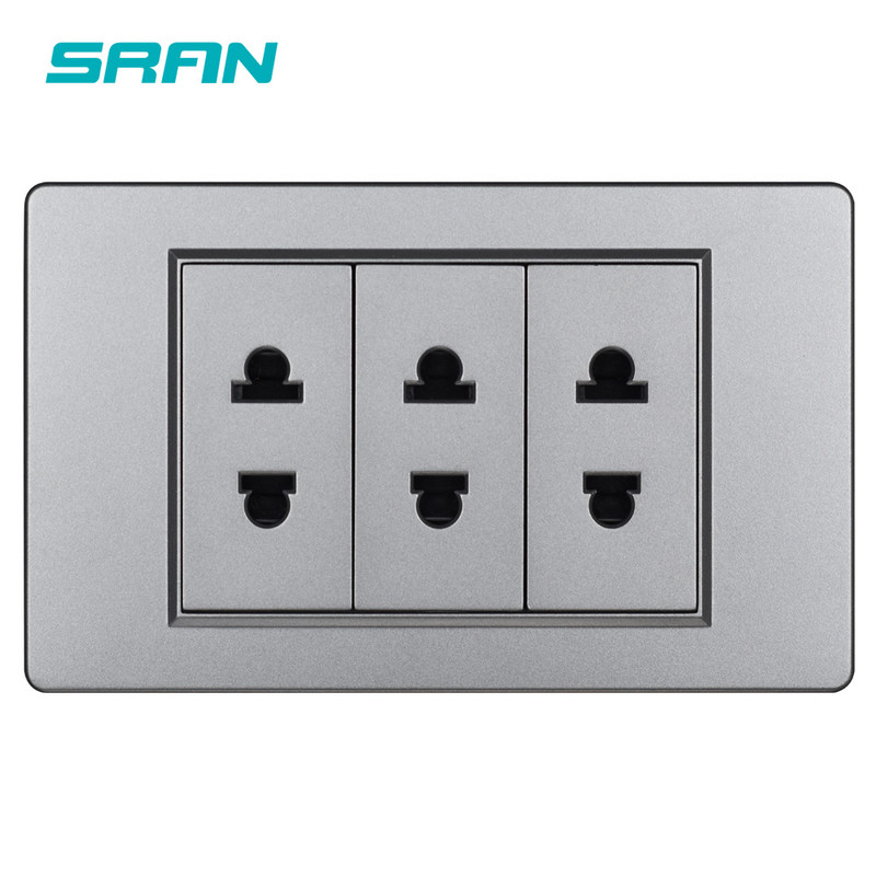 Univerzálna zásuvka SRAN s 2 otvormi, PC, panel z materiálu spomaľujúceho horenie, 118*72 mm, 2/3-cestná, nástenná, 16A, 110V-250V