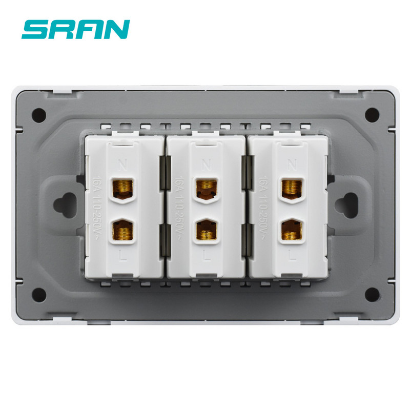 Univerzálna zásuvka SRAN s 2 otvormi, PC, panel z materiálu spomaľujúceho horenie, 118*72 mm, 2/3-cestná, nástenná, 16A, 110V-250V