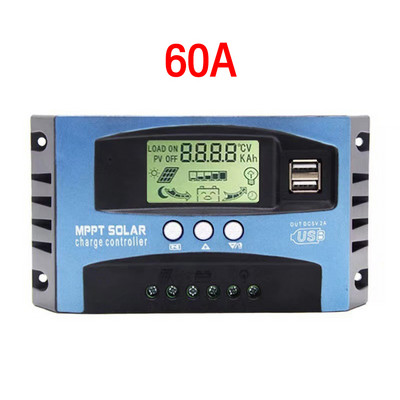 Контролер за слънчево зареждане 30/40/50/60/100A MPPT Двоен USB LCD дисплей 12V 24V Автоматичен панел за слънчеви клетки Регулатор на зарядно устройство с товар