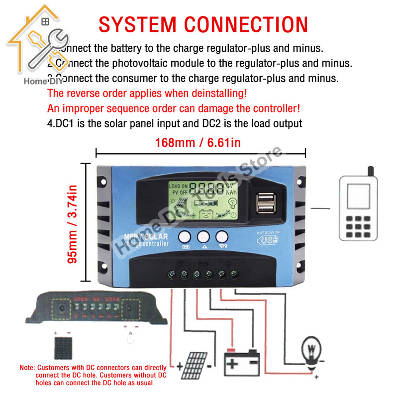 Controler de încărcare solară 30/40/50/60/100A MPPT Afișaj LCD dublu USB 12V 24V Regulator de încărcare cu panou solar automat cu încărcare