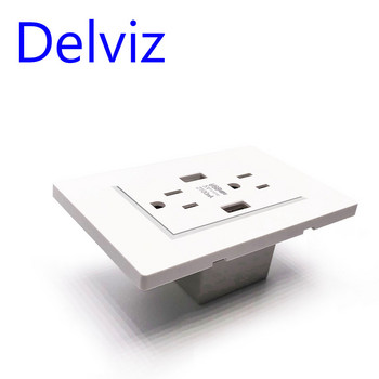 Delviz US стандартен USB контакт, 2A двоен USB порт за зарядно устройство, 120mm*70mm панел, американски AC 110~250V, стенен вграден 15A електрически контакт