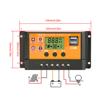 100A Solar Charge Controller 12V/24V Solar Panel Battery Regulator με οθόνη LCD Ελεγκτής φόρτισης διπλής θύρας USB