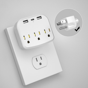 2 USB 3.4A US Plug Outlet Extender Φορτιστής τοίχου USB 3 Ηλεκτρικός διαχωριστής πρίζας Συμβατός με πρίζα ρεύματος ΗΠΑ