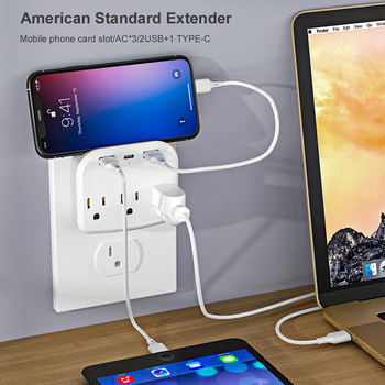 2 USB 3.4A US Plug Outlet Extender Φορτιστής τοίχου USB 3 Ηλεκτρικός διαχωριστής πρίζας Συμβατός με πρίζα ρεύματος ΗΠΑ